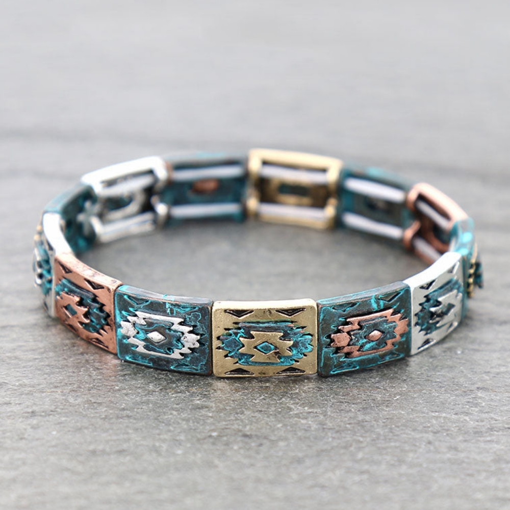 NWT Silver Aztec Western stretch bracelet